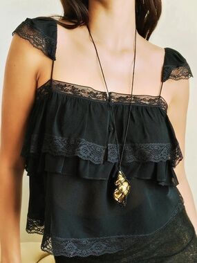 clsorella Lace Ruffle Camisole in Black Size 8 NWT